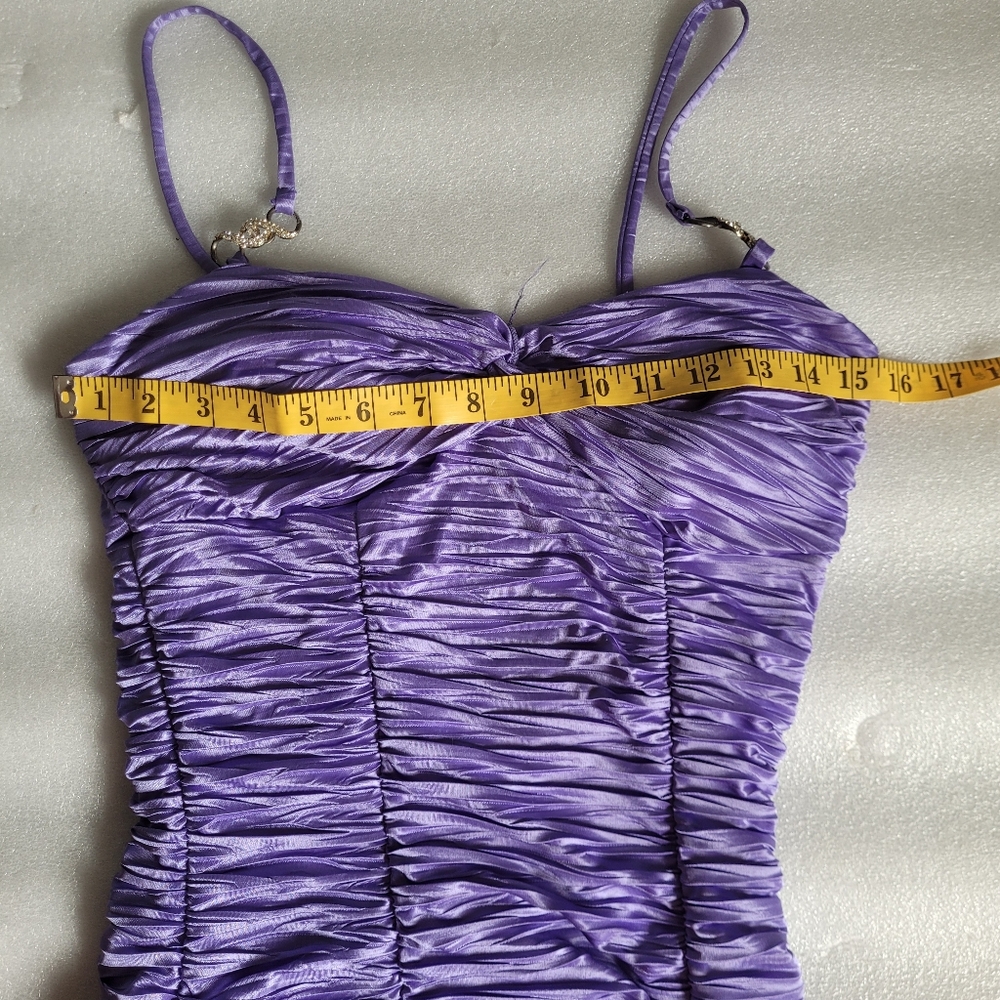 Vintage Y2K Le Chateau Ruched Bodycon Dress McBling Rhinestones Purple Small - Picture 12 of 14